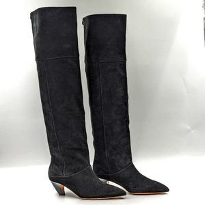 LABUCQ Women Black Suede Kitten Over the Knee Boots sz 5.5-6US EUR 36